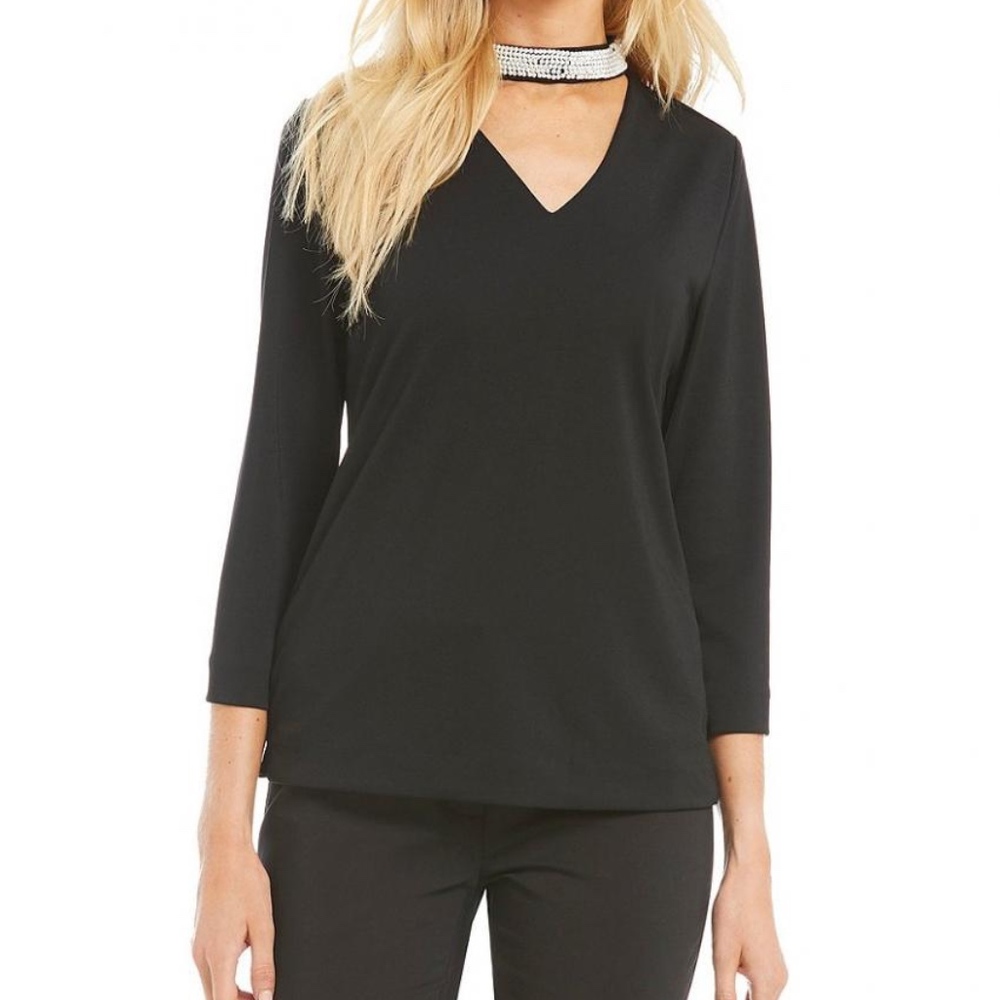 KARL LAGERFELD PARIS PEARL CHOKER NECK TOP